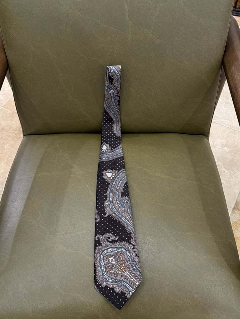 Vintage Beau Brummell Brown Paisley and Polka Dot Men's Necktie